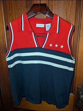 Vintage White Stag Sleeveless Polo Women's XL American Flag Patriotic July 4th